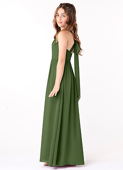 Azazie Jaylah Junior A-Linie Gestreift Chiffon Kleid Olivgrün image3