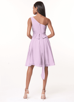 Azazie Katrina Bridesmaid Dresses Frosted Lilac A-Line One Shoulder Chiffon Dress image2
