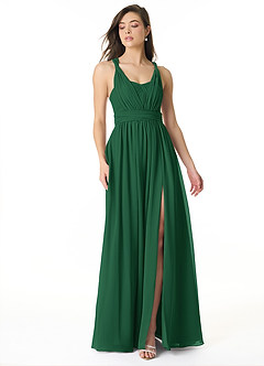 Azazie Olani Vestidos de damas de honor Vestido de Verde Oscuro de Gasa de Corte en A Convertible con Vestidos sin tirantes image1