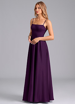 Azazie Elita Bridesmaid Dresses Grape A-Line Pleated Stretch Satin Dress image4