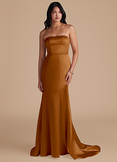 Azazie Aura Robes de demoiselle d'honneur Robe Sirène Convertible en Satiné métallisé Cuivre image1