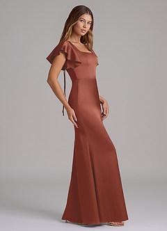 Azazie Elkie Bridesmaid Dresses Auburn Mermaid Square Neckline Stretch Satin Dress image3