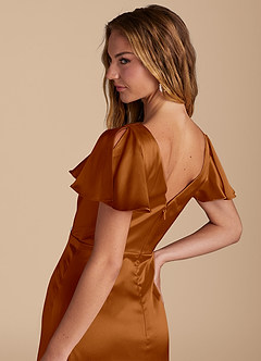 Azazie Soren Final Sale Auburn A-Line Pleated Metallic Satin Dress image7