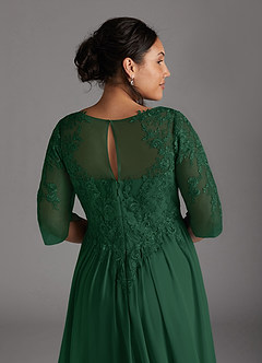 Azazie Mirielle vestidos de madre de la novia Vestido de Verde Oscuro de Gasa de Corte En A con Encaje Scoop image11