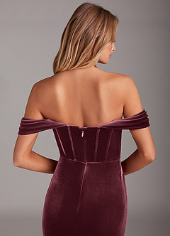 Azazie Jas Bridesmaid Dresses Raspberry Sheath Off-The-Shoulder Corset Velvet Convertible Dress image7