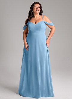 Azazie Marley Bridesmaid Dresses Steel Blue A-Line Off the Shoulder Chiffon Convertible Dress image13