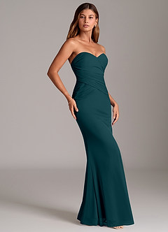 Azazie Katelyn 신부 들러리 드레스 쉬스 스트랩리스 망사 바닥 길이 드레스 image4