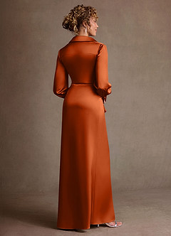 Azazie Jacinta Suknie dla Matki Panny Młodej Osłona Pofałdowany Satyna elastyczna Długość podłogi Sukienka image3