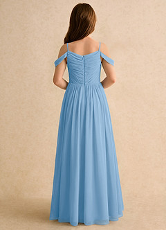 Azazie Chelo Girls Formal Blumenmädchenkleider A-Linie Plissee Chiffon Kleid Puderblau image2