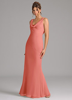 Azazie Rylina Bridesmaid Dresses Salmon Pink Mermaid Pleated Chiffon Dress image4