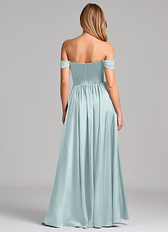 Azazie Raisa 신부 들러리 드레스 A라인 오프 더 숄더 스트레치 새틴 바닥 길이 드레스 image5