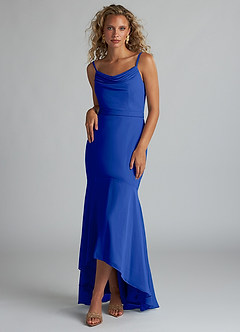 Azazie Summer Brautjungfernkleider Meerjungfrau-Linie Schaufel Kutte Chiffon Kleid Königsblau image1