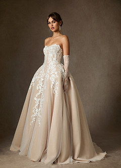 Azazie Sonnet Wedding Dresses Diamond White Champagne Ball-Gown Strapless Lace Dress image6