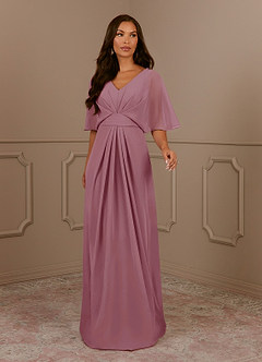 Azazie Oksana Kleider für die Brautmutter A-Linie V-Hals Gefaltet Chiffon Kleid Vintage Mauve image2