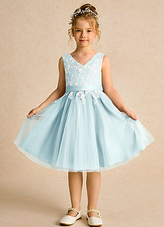 Azazie Butterfly Flower Girl Dresses Sea Glass A-Line Lace Dress image2