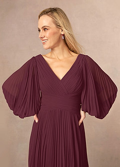 Azazie Zahara Mother of the Bride Dresses Cabernet A-Line V-Neck Pleated Chiffon Dress image5