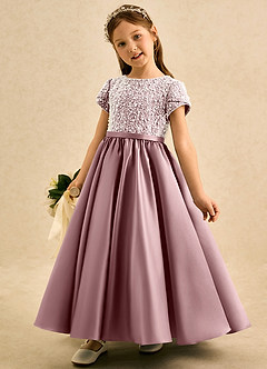 Azazie Cashew Jurken voor bloemenmeisjes Baljurk Jurk van Mat Satijn met Mouwen Stoffige Roos image3