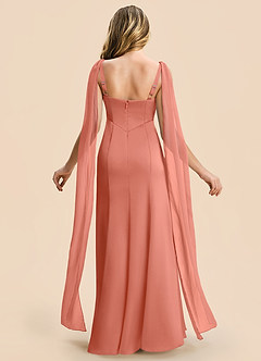 Azazie Chelsea Junior Salmon Pink Sheath Pleated Stretch Satin Dress image2