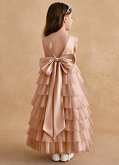 Azazie Twinkle Toes Flower Girl Dresses Champagne Rose A-Line Bow Tulle Dress image1
