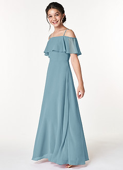Azazie Maggie Junior Moody Blue A-Line Off the Shoulder Chiffon Dress image5