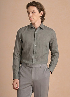 front Elliot Salie Groen Overhemd van 100% linnen