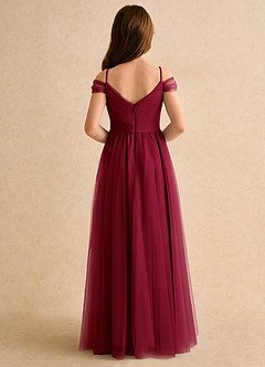 Azazie Yuna Girls Formal Abiti da Ragazza di Fiori Abito A-Line in Tulle a Spalla Scoperta Borgogna image2