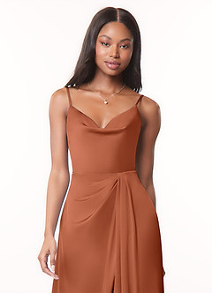 Azazie Brielle Brautjungfernkleider A-Linie Cowl-Spaghettiträger Stretch-Satin Kleid Zedernrose image4