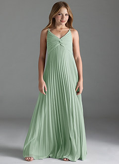 Azazie Raychelle Junior A-Linie Plissee Chiffon Kleid Agave image1