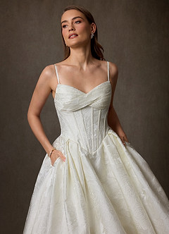 Azazie Genevieve Wedding Dresses Antique White Ball-Gown Strapless Floral Jacquard Dress image7