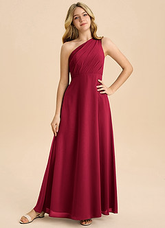 Azazie Phaedra Junior Burgundy A-Line Pleated Chiffon Dress image3