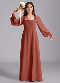 Azazie Bondi Junior Abito A-Line in Chiffon Blusa Auburn image5