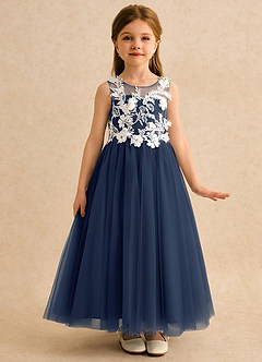 Azazie Mixie Flower Girl Dresses Dark Navy Ball-Gown Lace Dress image5