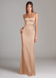 Azazie Denice Bridesmaid Dresses English Rose Sheath Pleated Stretch Satin Dress image3