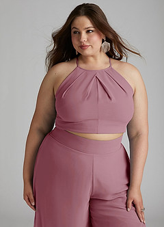 Azazie Kenzi Bridesmaid Dresses Vintage Mauve Pleated Chiffon Jumpsuit image11