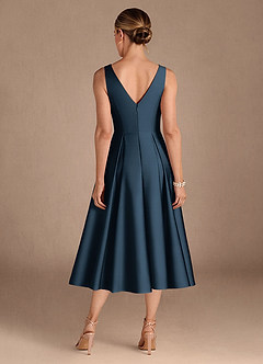 Azazie Fulton Mother of the Bride Dresses Dark Navy A-Line Pleated Stretch Satin Dress image3