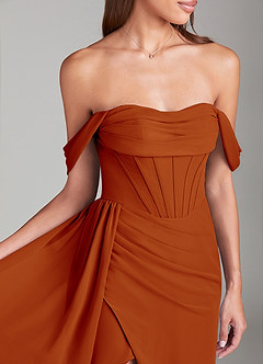 Azazie Amyra Bridesmaid Dresses Paprika Sheath Off the Shoulder Chiffon Convertible Dress image6