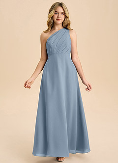 Azazie Phaedra Junior Dusty Blue A-Line Pleated Chiffon Dress image7