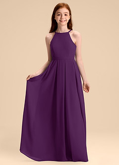 Azazie Arianthe Junior Abito A-Line in Chiffon Plissettato Uva image3