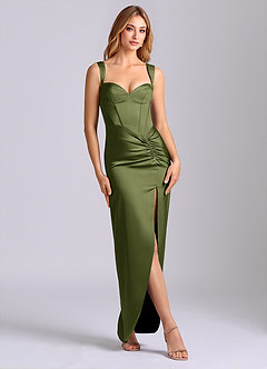 Azazie Rhema Final Sale Olive Sheath Sweetheart Neckline Stretch Satin Dress image1