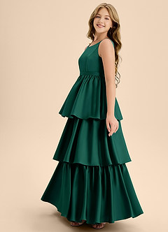 Azazie Meadowyn Junior Vestido de Esmeralda de Satén Elástico de Corte En A con Lazo image5