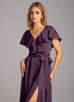 Azazie Lainey Robes de demoiselle d'honneur Robe Trapèze en Satin extensible avec poches Prune image6
