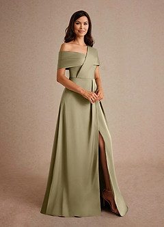 Azazie Milton Mother of the Bride Dresses Moss Green A-Line Pleated Stretch Satin Dress image6