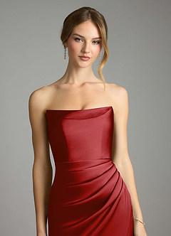 Azazie Leonis Bridesmaid Dresses Pomegranate Mermaid Pleated Stretch Satin Convertible Dress image4