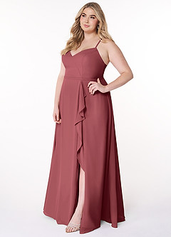 Azazie Naeem Brautjungfernkleider A-Linie V-Hals Rüsche Chiffon Kleid Merlot image10