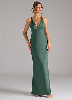 Azazie Tianna Bridesmaid Dresses Eucalyptus A-Line Stretch Satin Dress image6