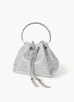 front Rhinestone Embellished Handle Bucket Bag