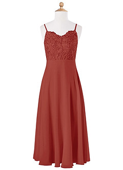 Azazie Sonya Junior Terracotta A-Line Lace Chiffon Dress image5