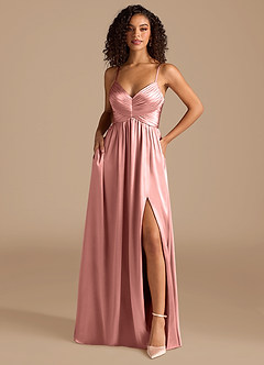 Azazie Alia Bridesmaid Dresses Rosette A-Line Pleated Metallic Satin Dress image1