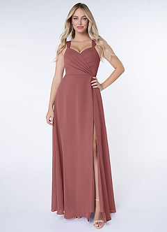 Azazie Nahrin Bridesmaid Dresses Amethyst A-Line V-Neck Pleated Chiffon Dress image1