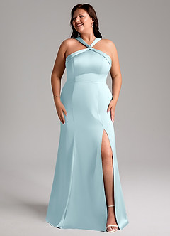 Azazie Rue Bridesmaid Dresses Cloud Blue Mermaid Pleated Stretch Satin Dress image10